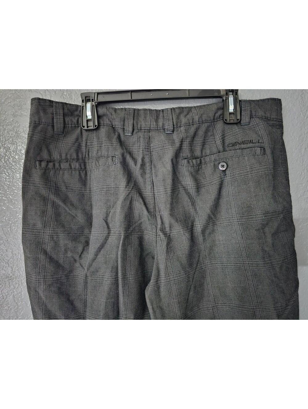 Men's O'Neill Board Shorts Striped Check Size 38 Black & Gray Pockets Flat Front - Picture 7 of 7